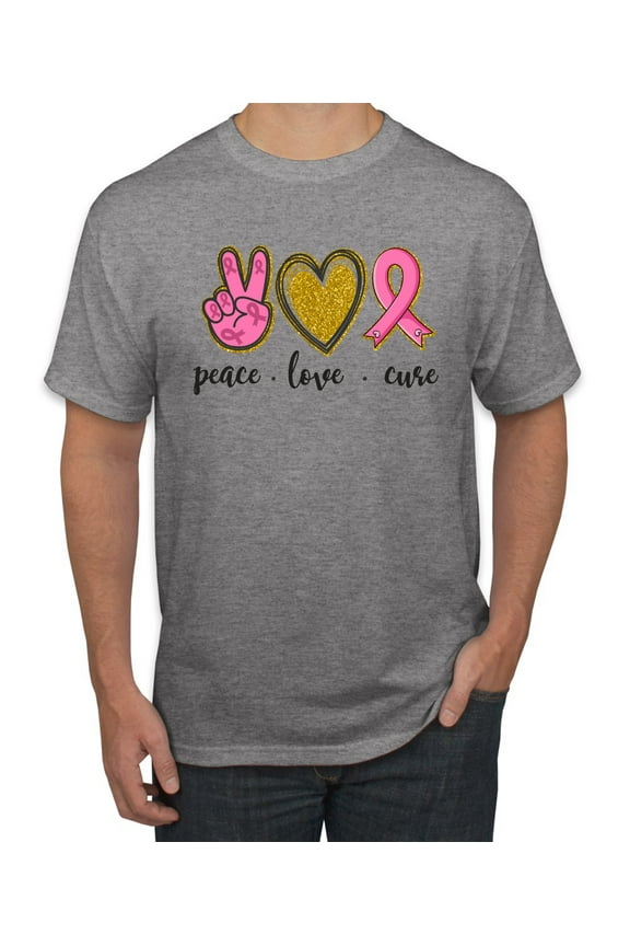 Peace Love Breast Cancer Awareness Breast Cancer Awareness Men's Graphic T-Shirt, Heather Grey, X-Large