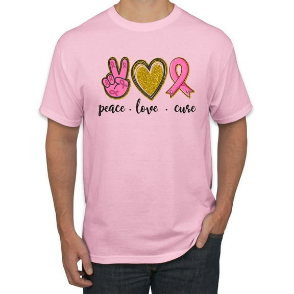 Peace Love Breast Cancer Awareness Breast Cancer Awareness Men's Graphic T-Shirt, Light Pink, Large