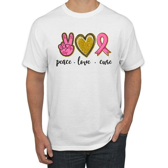 Peace Love Breast Cancer Awareness Breast Cancer Awareness Men's Graphic T-Shirt, White, Small