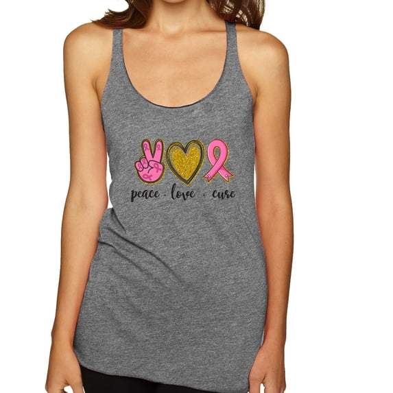 Peace Love Breast Cancer Awareness Breast Cancer Awareness Tri-Blend Racerback Tank Top, Premium Heather, Medium