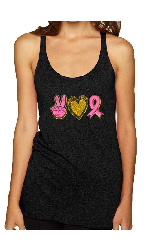Peace Love Breast Cancer Awareness Breast Cancer Awareness Tri-Blend Racerback Tank Top, Vintage Black, Small