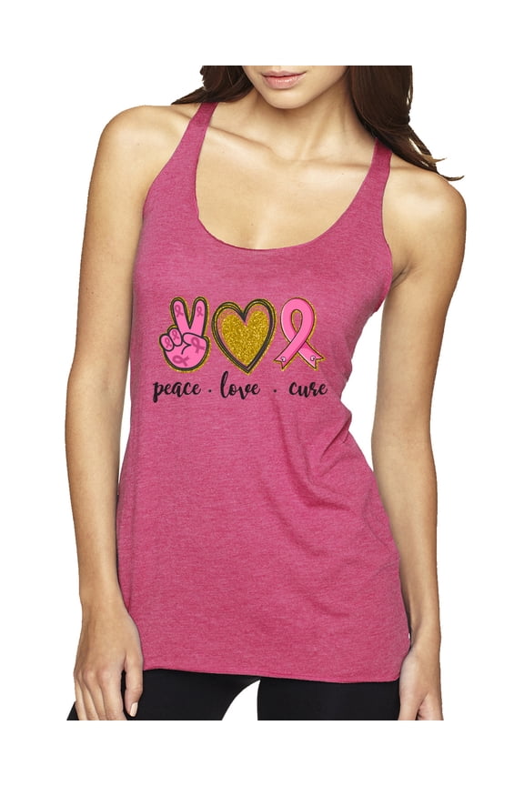 Peace Love Breast Cancer Awareness Breast Cancer Awareness Tri-Blend Racerback Tank Top, Vintage Pink, Large
