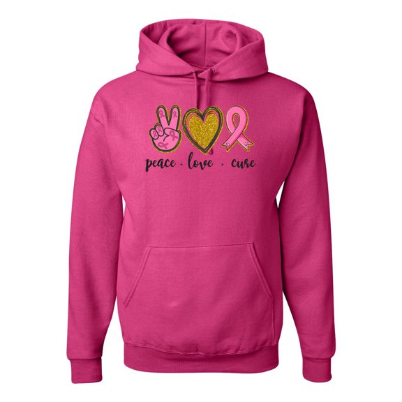 Peace Love Breast Cancer Awareness Breast Cancer Awareness Unisex Graphic Hoodie Sweatshirt, Fuschia, Small