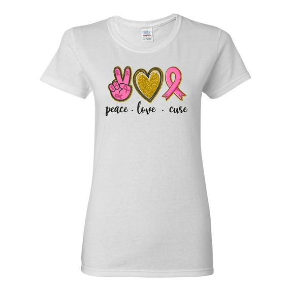 Peace Love Breast Cancer Awareness Breast Cancer Awareness Womens Graphic T-Shirt, White, Small