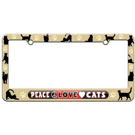 Peace Love Cats License Plate Tag Frame, Multiple Colors