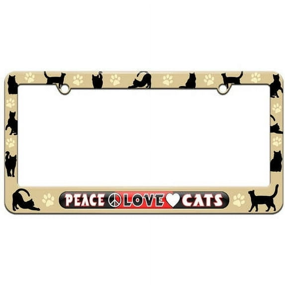 Peace Love Cats License Plate Tag Frame, Multiple Colors