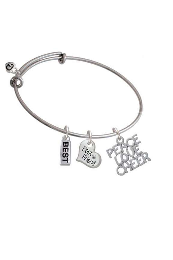 Peace Love Cheer Best Friend Heart Expandable Bangle Bracelet