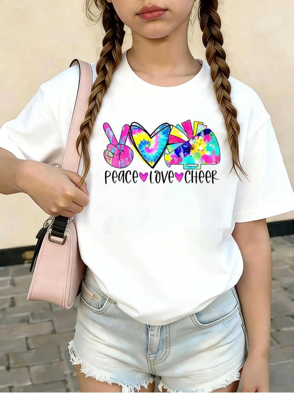 Peace Love Cheer Shirt Tie Dye Cheerleading Cheerleader Gift Kids Cotton Graphic Tee Comfortable boys girls T-Shirt