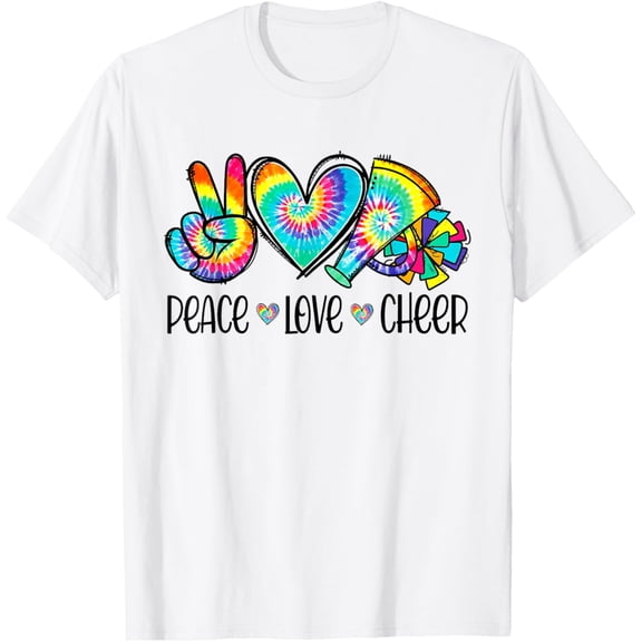 Peace Love Cheer Shirt Tie Dye Cheerleading Cheerleader Gift T-ShirtMen and women, White T-shirt, size: Extra large