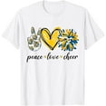 thumbnail image 1 of Peace Love Cheerleading Blue Yellow T-Shirt, 1 of 4