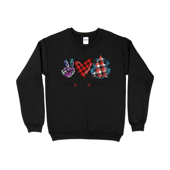 Peace Love Christmas Buffalo Plaid Sweatshirt,Christmas Sweater,Christmas Gift,Happy Holidays Shirt