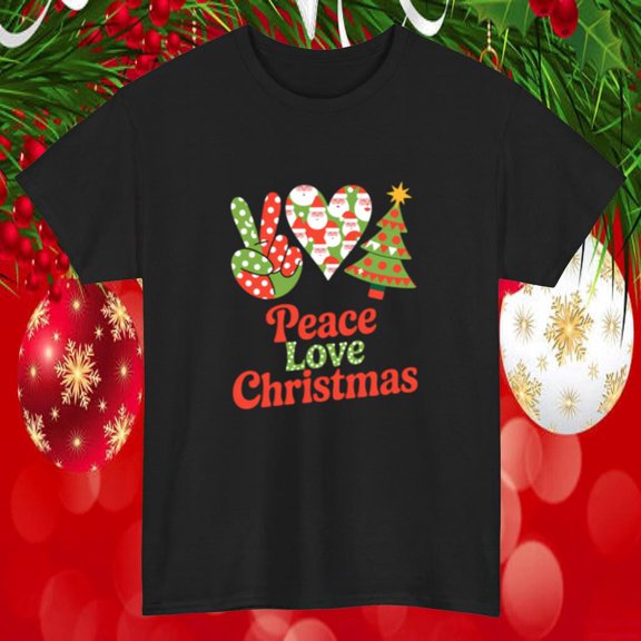 Peace Love Christmas Hippie Retro Holiday Vibes Art Unisex T-Shirt, up to size 5XL
