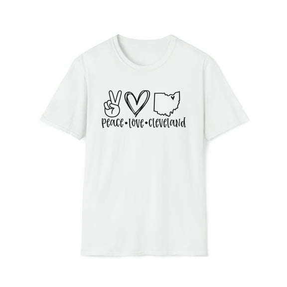Peace Love Cleveland, Gildan Unisex Softstyle T-Shirt, Graphic Tee, S-3XL