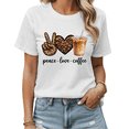 thumbnail image 1 of Peace Love Coffee Leopard Print Iced Coffee Graphic Tees Womans Tshirt Shirts Black White S-5XL Tops, 1 of 4