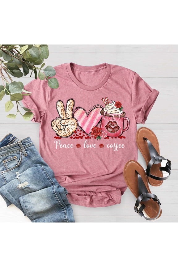 Peace Love Coffee Valentines T-Shirt, Coffee Lovers Shirt, Latte Lover Gifts, Coffee Tees, Peace Shirts, Cute Valentine's Day Woman Tshirt All Size S-5XL
