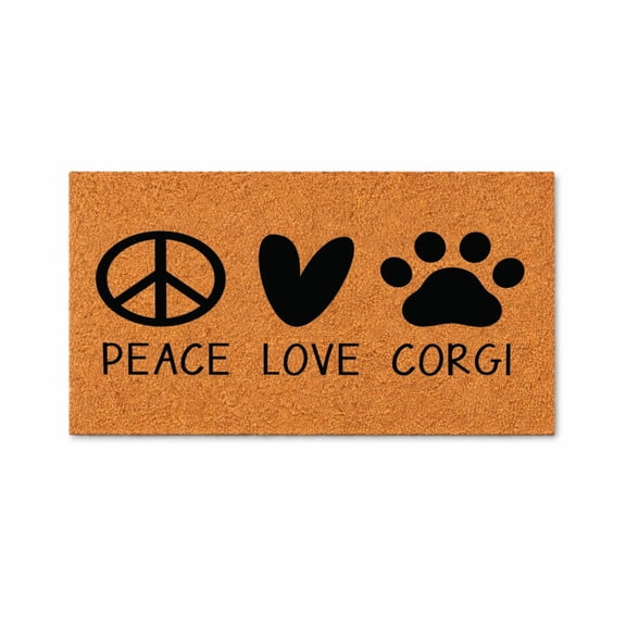 Peace Love Corgi Doormat - Coir Welcome Door Mat (18" x 30")