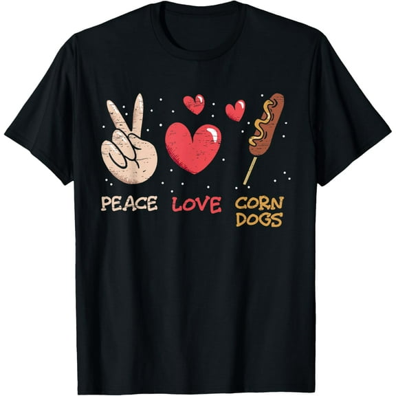 Peace Love Corn Dogs Stick Dogs Corndog Man Stick T-ShirtMen and women, Black T-shirt, size: Extra large