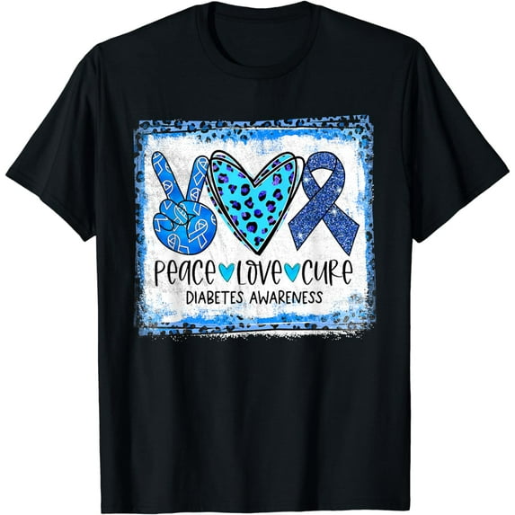 Peace Love Cure Blue Ribbon T1D Type 1 Diabetes Awareness T-Shirt