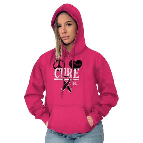 Peace Love Cure Breast Cancer Aware Hoodie Sweatshirt Women Brisco Brands X