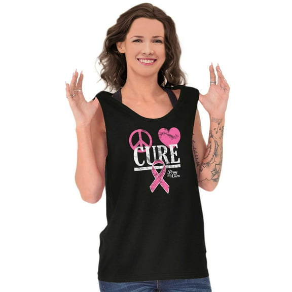 Peace Love Cure Breast Cancer Aware Tank Top Tee Shirt Women Brisco Brands S