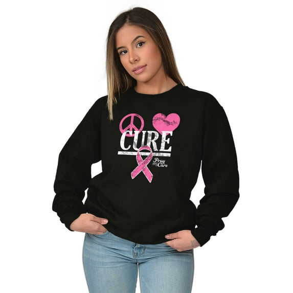 Peace Love Cure Breast Cancer Aware Women Crewneck Sweatshirt Brisco Brands L