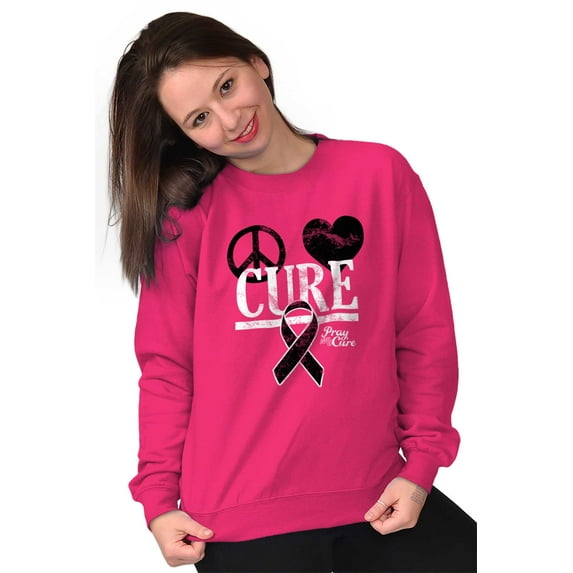 Peace Love Cure Breast Cancer Aware Women Crewneck Sweatshirt Brisco Brands S
