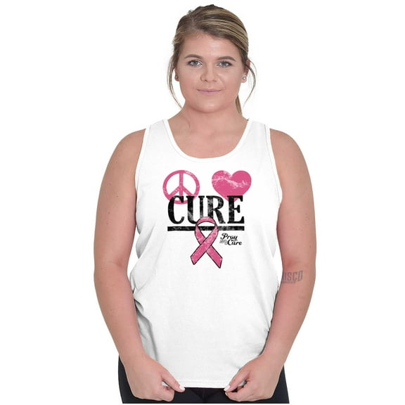 Peace Love Cure Breast Cancer Aware Womens Plus Size Graphic Tank Top Brisco Brands 2X