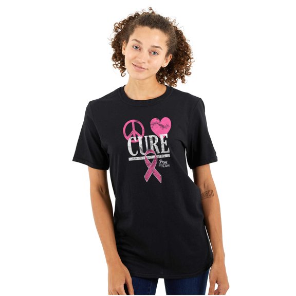 Peace Love Cure Breast Cancer Aware Women's Graphic T Shirt Tees Brisco Brands L