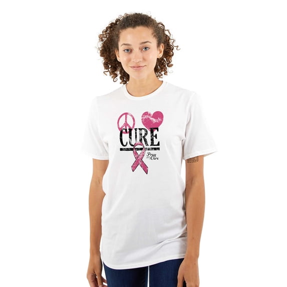 Peace Love Cure Breast Cancer Aware Women's Graphic T Shirt Tees Brisco Brands L