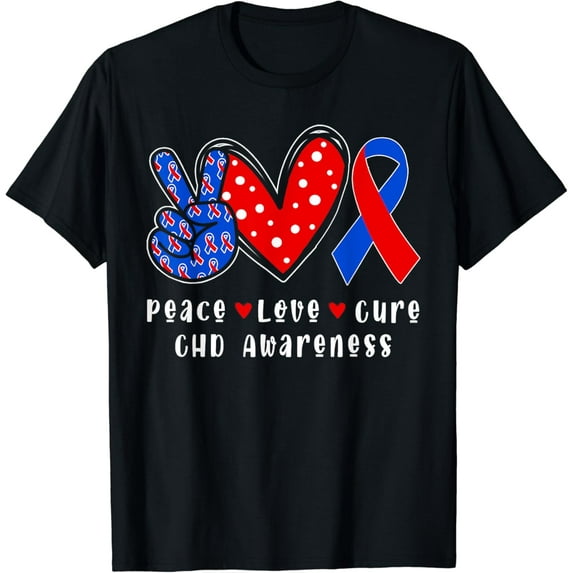 Peace Love Cure CHD Congenital Heart Defect Awareness Ribbon T-Shirt