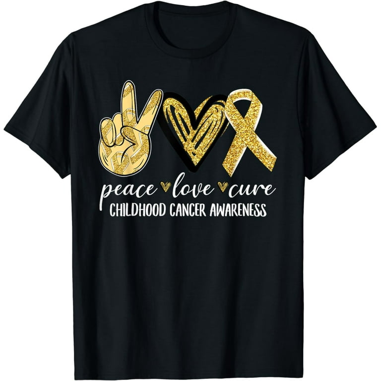 Cure Childhood Cancer T-Shirt With Gold Ribbon Cure Childhood Cancer T-Shirt With Gold Ribbon