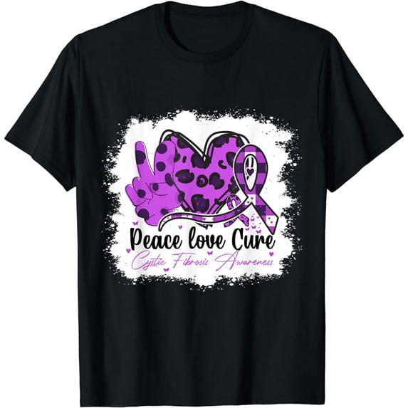 Peace Love Cure Cystic Fibrosis Awareness Purple Ribbon T-Shirt