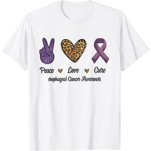 Peace Love Cure Esophageal Cancer Awareness Warrior Leopard T-Shirt