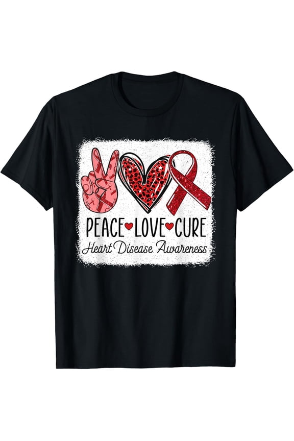 Peace Love Cure Heart Disease Awareness CHD Support Wear Red T-ShirtMen and women, Black T-shirt, size: Extra large