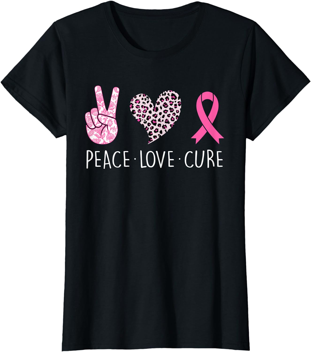 Peace Love Cure Heart Pink Ribbon Breast Cancer Awareness T-Shirt ...