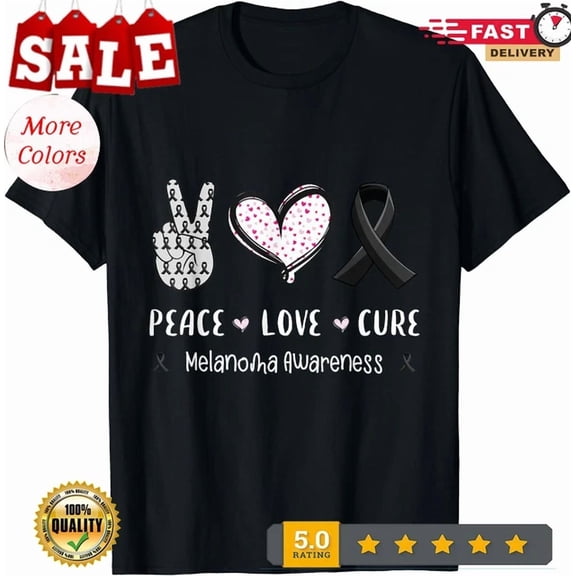 Peace Love Cure Melanoma Cancer Awareness Unisex T-Shirt, Unisex T-Shirt
