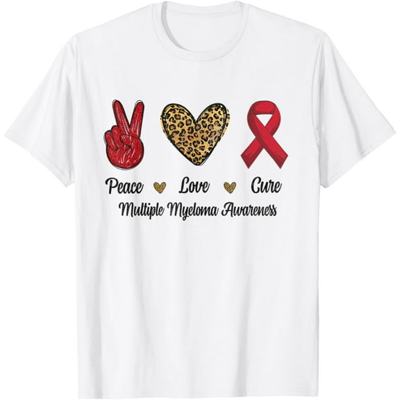 Peace Love Cure Multiple Myeloma Awareness Leopard Men T-ShirtMen and women, White T-shirt, size: Extra large
