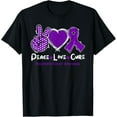 thumbnail image 1 of Peace Love Cure Pancreatic Cancer Awareness Purple Ribbon T-Shirt, 1 of 3