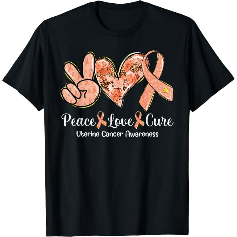 Heart Ribbon Uterine Cancer Awareness T-Shirt Heart Ribbon Uterine Cancer Awareness T-Shirt