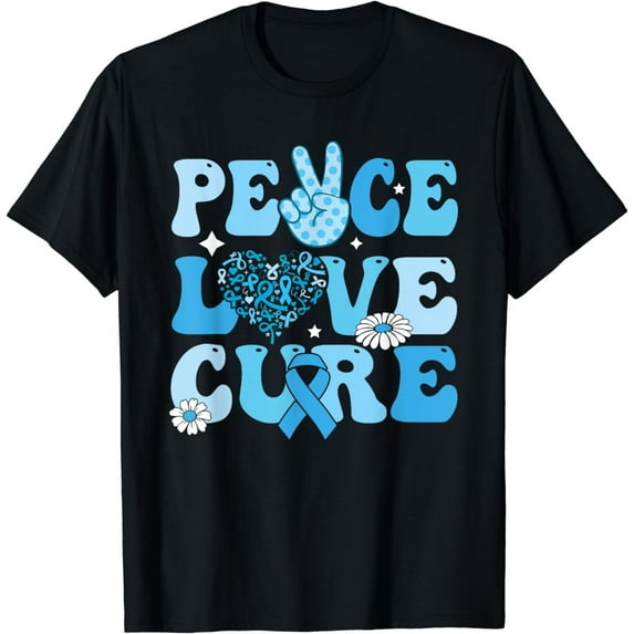 Peace Love Cure Prostate Cancer Awareness Groovy Men Support T-Shirt
