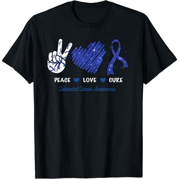 Peace Love Cure Ribbon Colon Colorectal Cancer Awareness Day T-Shirt