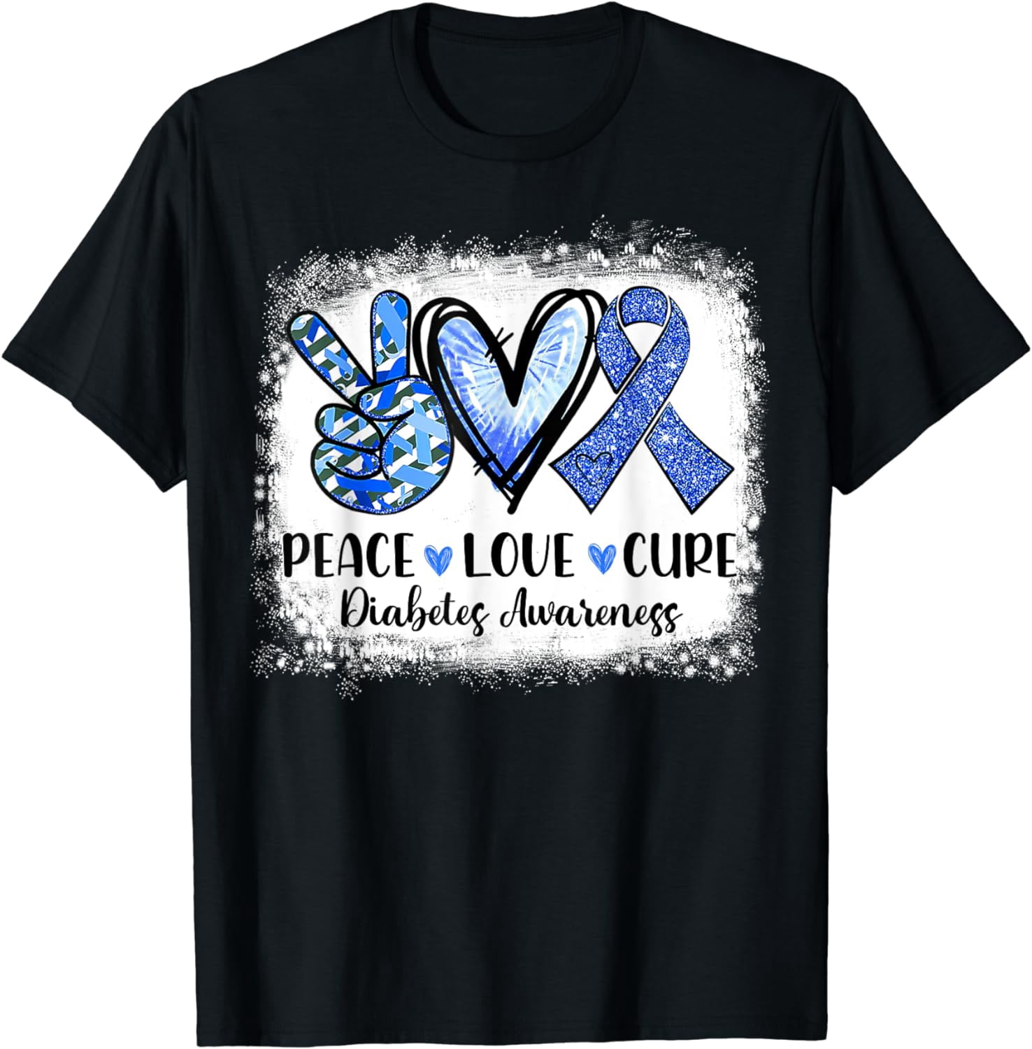 Peace Love Cure Type 1 Diabetes Awareness T1D Blue Ribbon T-Shirt ...