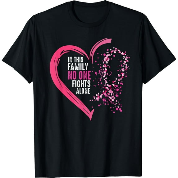 Peace Love Cure hearted Pink Ribbon Breast Cancer Awareness T-Shirt Black Large