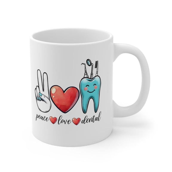 Peace Love Dental Mug Dentist Hygienist Tooth Coffee Cup Office Decor