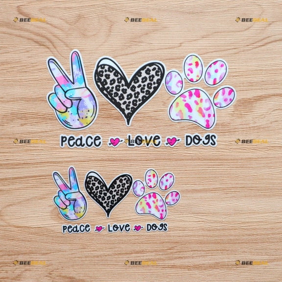 Peace Love Dogs Heart Paw Print Leopard Arrow Sticker Decal Vinyl - 2 Pack Reflective, 4 Inches, 6 Inches - for Car Boat Laptop Cup