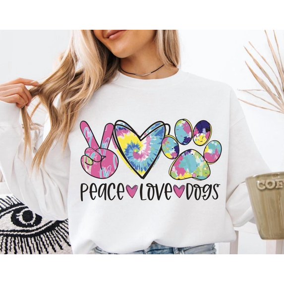 Peace Love Dogs Shirt, Dog Lover Tee, Dog Mama Sweatshirt, Animal Lover Shirt, Dog Mom Sweater, Mothers Day Shirt, Peace Sign Heart Dog Paw Tshirt All Size S-5XL