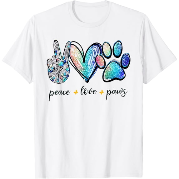 Peace Love Dogs Tie Dye Dog Paw Dog Mom Mother's Day T-ShirtMen and women, White T-shirt, size: Extra large