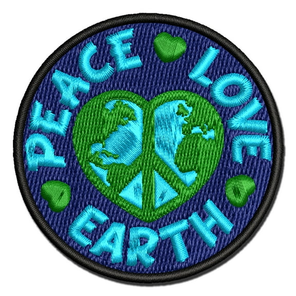 Peace Love Earth Applique Multi-Color Embroidered Iron-On Patch - 2.0 Inch Mini