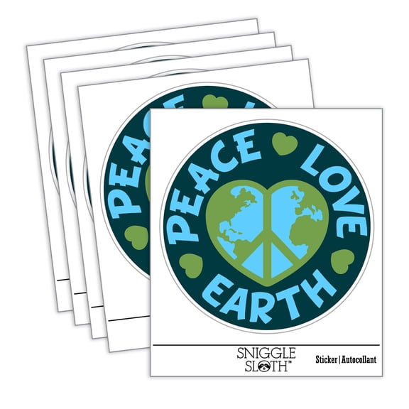 Peace Love Earth Car Window Bumper Water Bottle Phone Tablet Laptop Waterproof Vinyl Decal Sticker Set 5-Pack - Gloss Finish - 2.0"