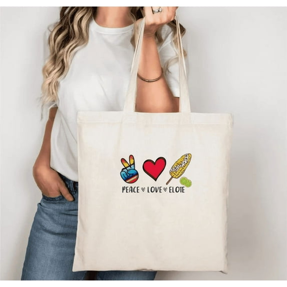 Peace Love Elote With A Great Corn Graphic For Food Fans on Tote Bags